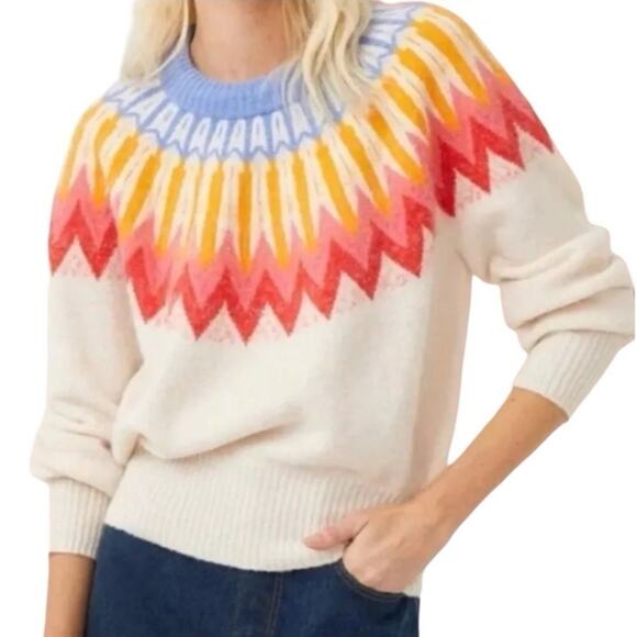 FRENCH CONNECTION Fair Isle Sweater in Ivory / Multi Size XXL Brand New MSRP $88 - Picture 1 of 8